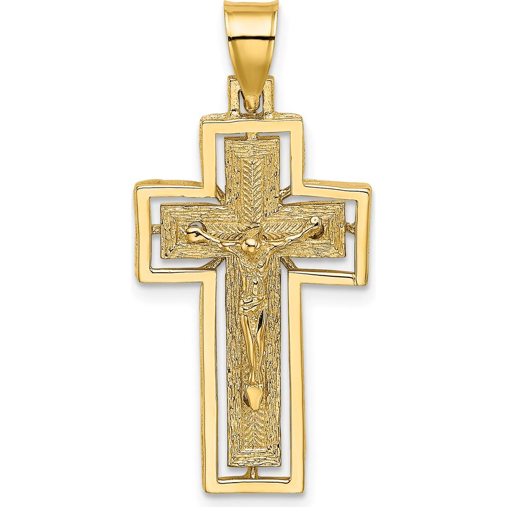 10K Yellow Gold Textured Crucifix with Frame Charm - Polished Finish