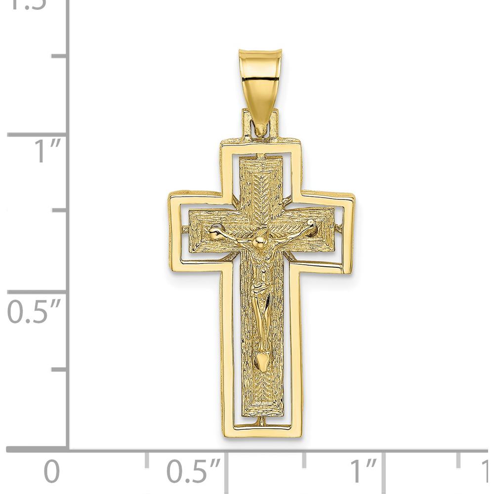 10K Yellow Gold Textured Crucifix with Frame Charm - Polished Finish