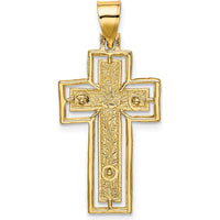 10K Yellow Gold Textured Crucifix with Frame Charm - Polished Finish