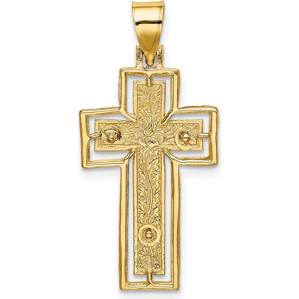 10K Yellow Gold Textured Crucifix with Frame Charm - Polished Finish