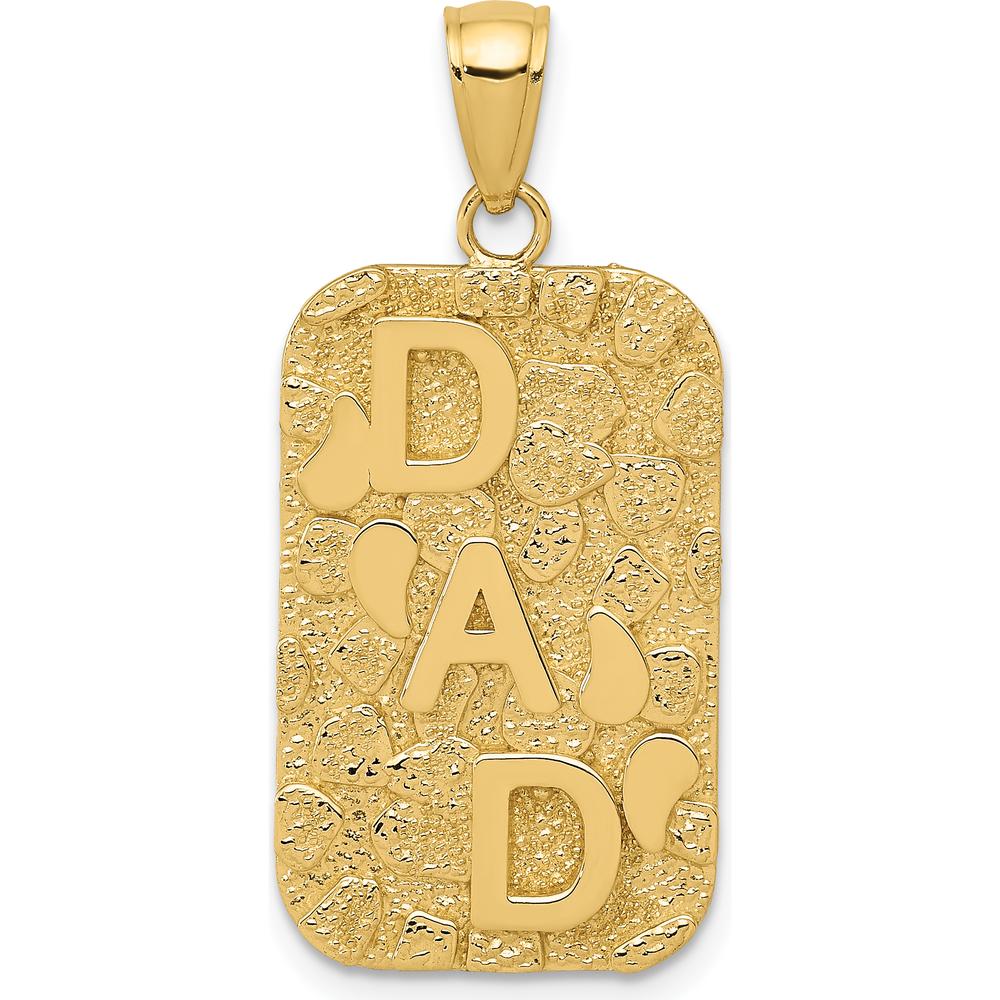 10K Yellow Gold Textured DAD Dog Tag Pendant - Polished Finish, 32mm