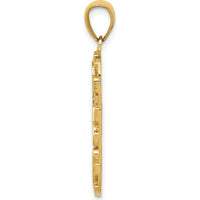 10K Yellow Gold Textured DAD Dog Tag Pendant - Polished Finish, 32mm