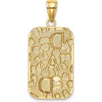 10K Yellow Gold Textured DAD Dog Tag Pendant - Polished Finish, 32mm