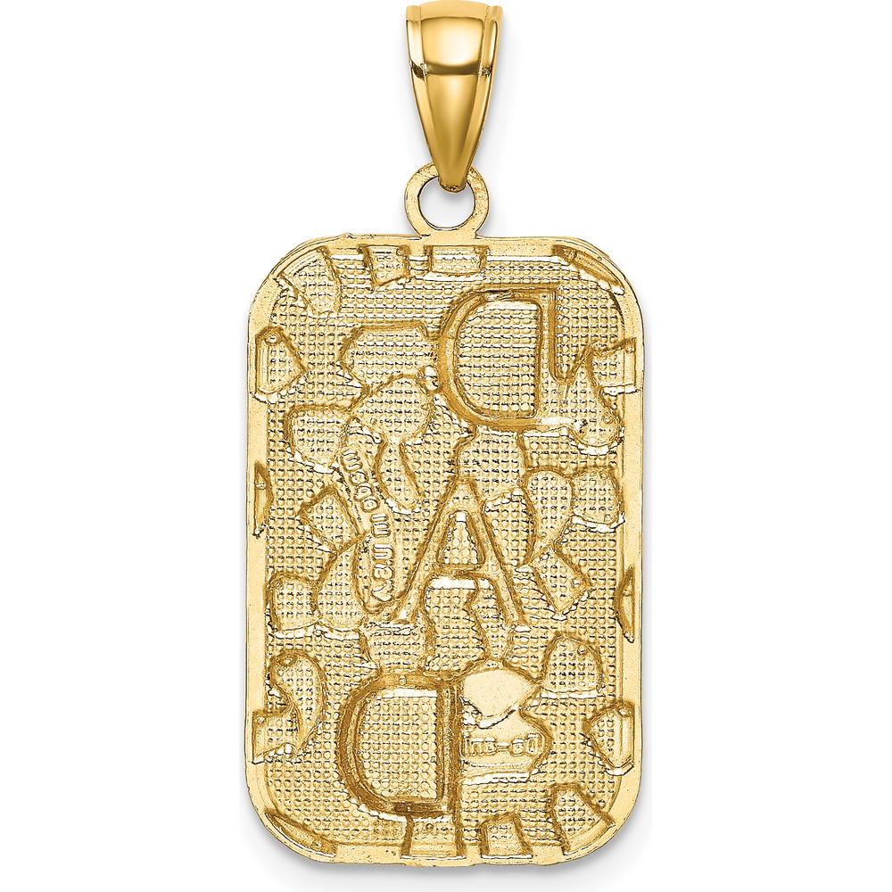 10K Yellow Gold Textured DAD Dog Tag Pendant - Polished Finish, 32mm