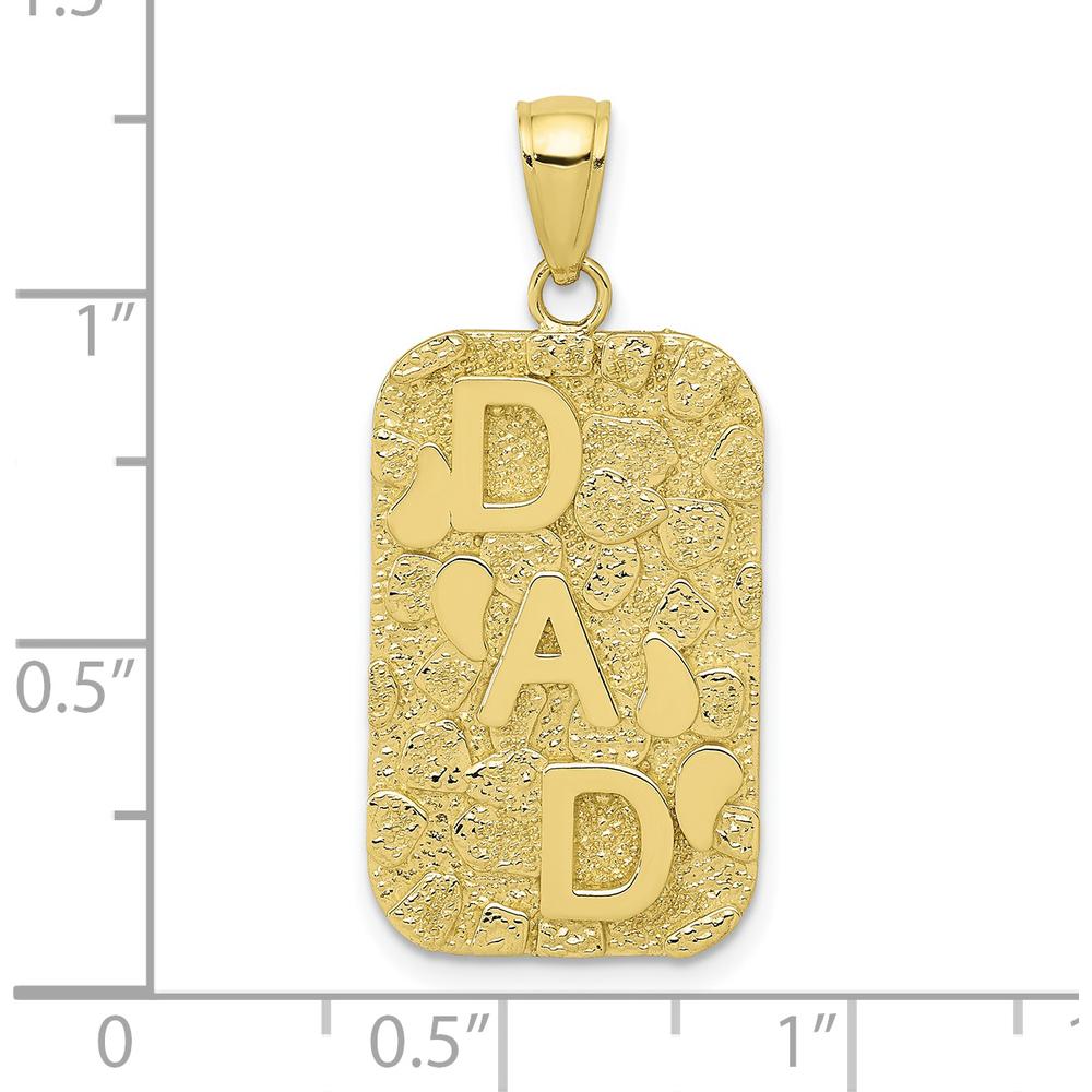 10K Yellow Gold Textured DAD Dog Tag Pendant - Polished Finish, 32mm