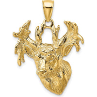 10K Yellow Gold Textured Deer Head Pendant Charm - Unique Wildlife Themed Jewelry Piece