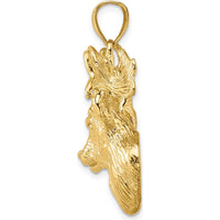 10K Yellow Gold Textured Deer Head Pendant Charm - Unique Wildlife Themed Jewelry Piece