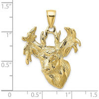 10K Yellow Gold Textured Deer Head Pendant Charm - Unique Wildlife Themed Jewelry Piece