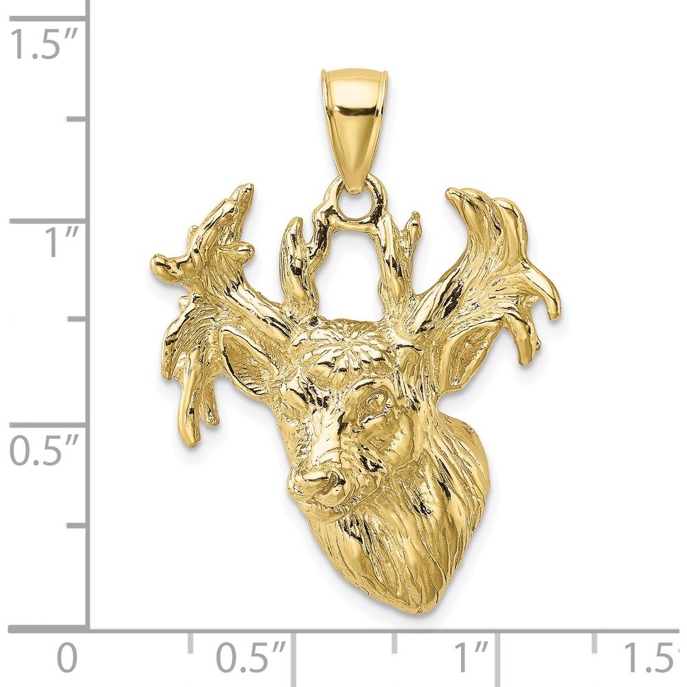 10K Yellow Gold Textured Deer Head Pendant Charm - Unique Wildlife Themed Jewelry Piece