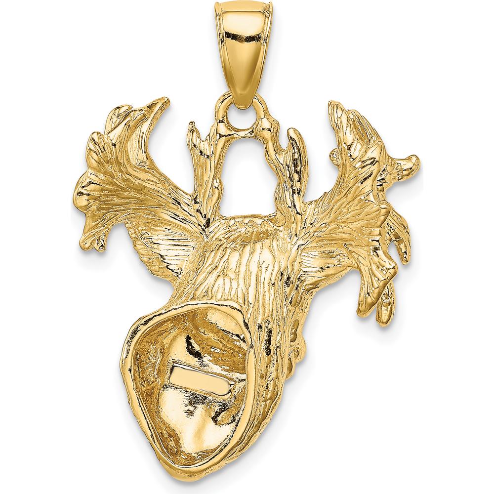 10K Yellow Gold Textured Deer Head Pendant Charm - Unique Wildlife Themed Jewelry Piece