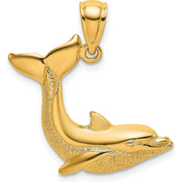 10K Yellow Gold Textured Dolphin Jumping Pendant Charm