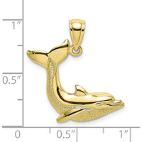 10K Yellow Gold Textured Dolphin Jumping Pendant Charm