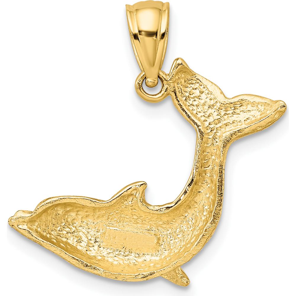 10K Yellow Gold Textured Dolphin Jumping Pendant Charm