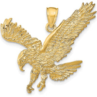 10K Yellow Gold Textured Eagle Landing Pendant - 31mm Length, 38mm Width