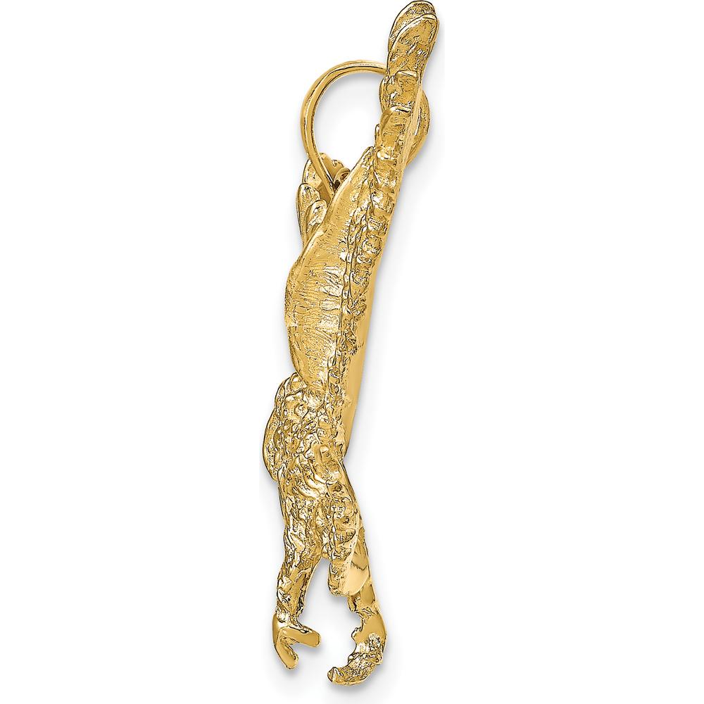 10K Yellow Gold Textured Eagle Landing Pendant - 31mm Length, 38mm Width