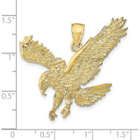 10K Yellow Gold Textured Eagle Landing Pendant - 31mm Length, 38mm Width