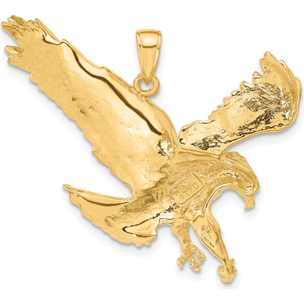 10K Yellow Gold Textured Eagle Landing Pendant - 31mm Length, 38mm Width