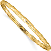10K Yellow Gold Textured Flexible Bangle with Push Clasp - Elegant Adjustable Bracelet