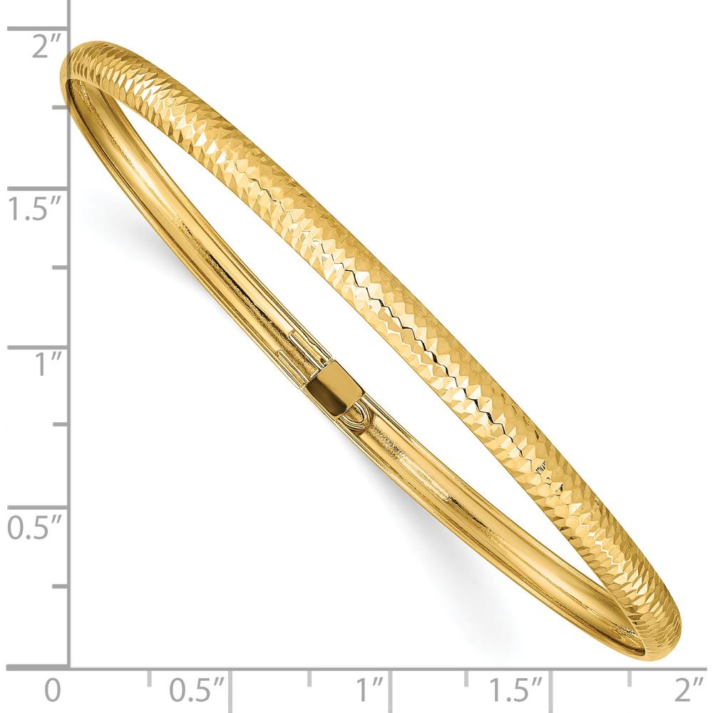 10K Yellow Gold Textured Flexible Bangle with Push Clasp - Elegant Adjustable Bracelet