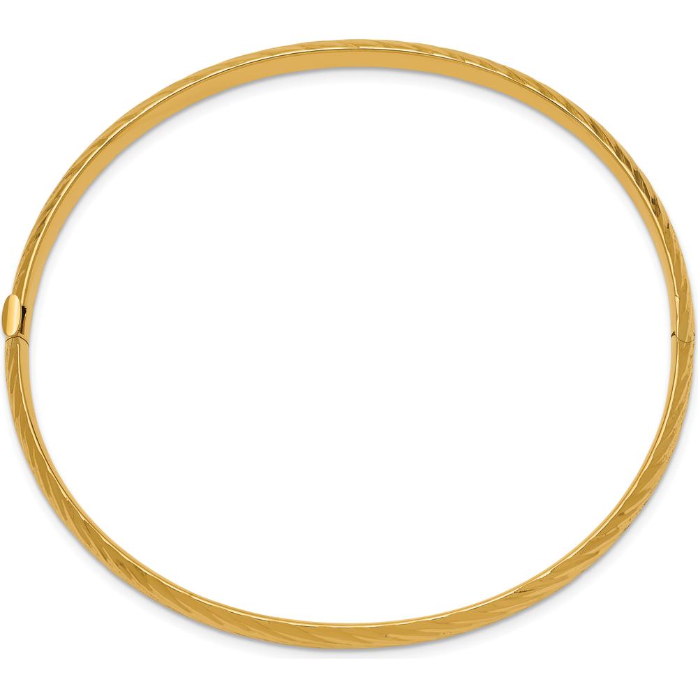 10K Yellow Gold Textured Hinged Bangle with Diamond-Cut Detailing