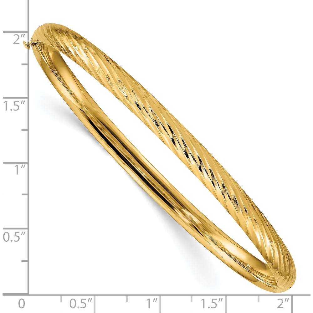 10K Yellow Gold Textured Hinged Bangle with Diamond-Cut Detailing
