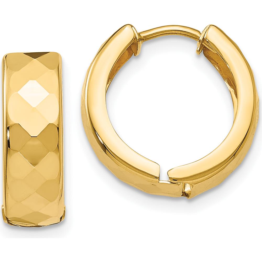 10K Yellow Gold Textured Hinged Huggie Hoop Earrings - 14mm