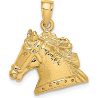 10K Yellow Gold Textured Horse Head Charm Pendant - 22.6mm Length