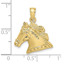 10K Yellow Gold Textured Horse Head Charm Pendant - 22.6mm Length