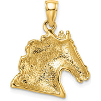 10K Yellow Gold Textured Horse Head Charm Pendant - 22.6mm Length