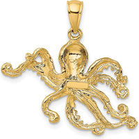 10K Yellow Gold Textured Octopus Charm - 28mm Length