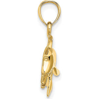 10K Yellow Gold Textured Polished Dolphin Jumping Charm - Ocean Inspired Jewelry Pendant
