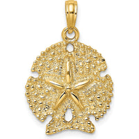 10K Yellow Gold Textured Sand Dollar Charm Pendant - Ocean-Inspired Design
