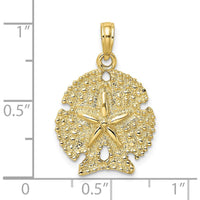 10K Yellow Gold Textured Sand Dollar Charm Pendant - Ocean-Inspired Design