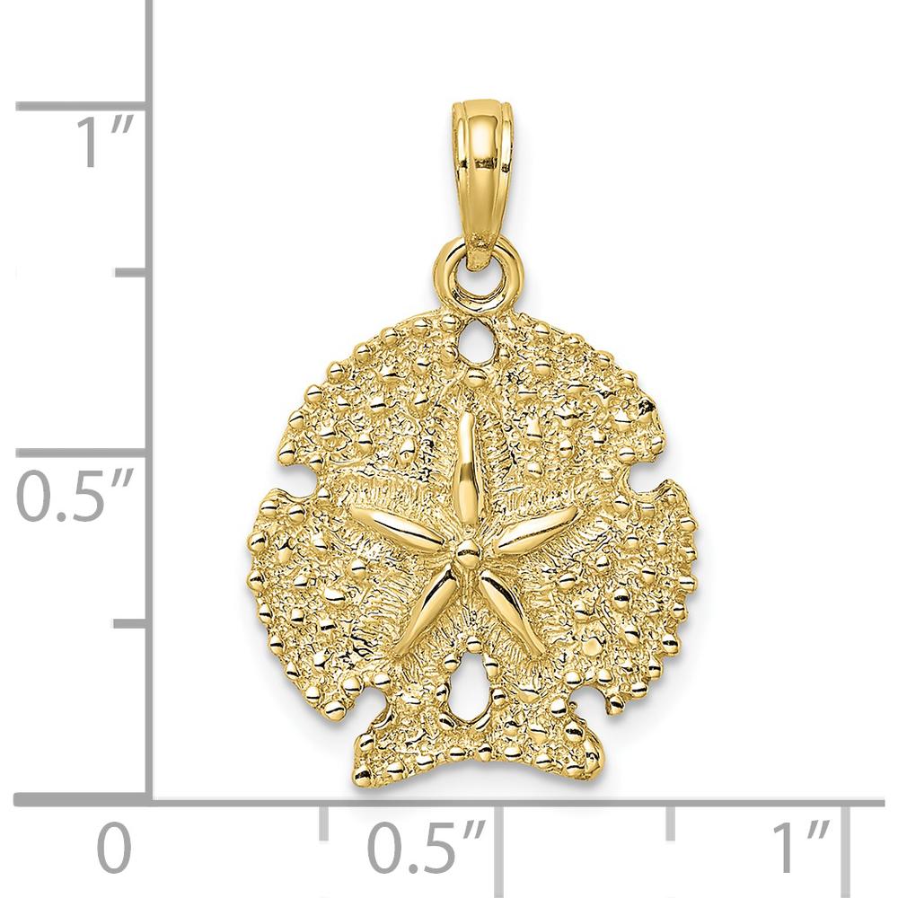 10K Yellow Gold Textured Sand Dollar Charm Pendant - Ocean-Inspired Design