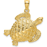 10K Yellow Gold Textured Sea Turtle Pendant - Nature-Inspired Charm