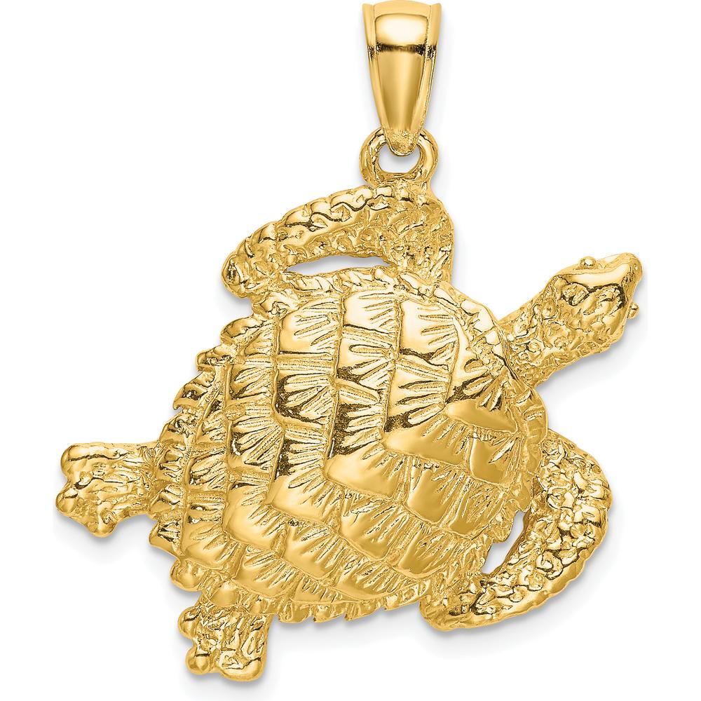 10K Yellow Gold Textured Sea Turtle Pendant - Nature-Inspired Charm