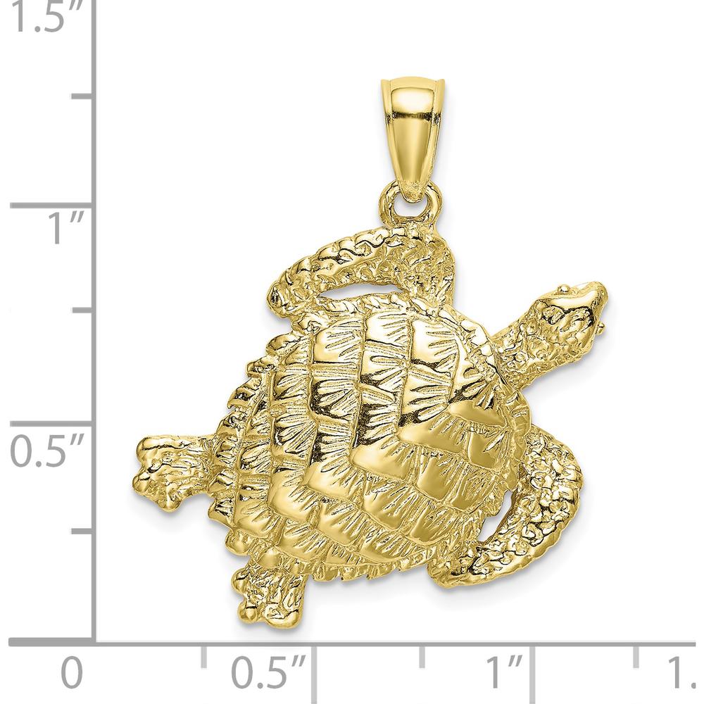 10K Yellow Gold Textured Sea Turtle Pendant - Nature-Inspired Charm