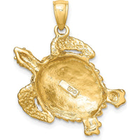 10K Yellow Gold Textured Sea Turtle Pendant - Nature-Inspired Charm