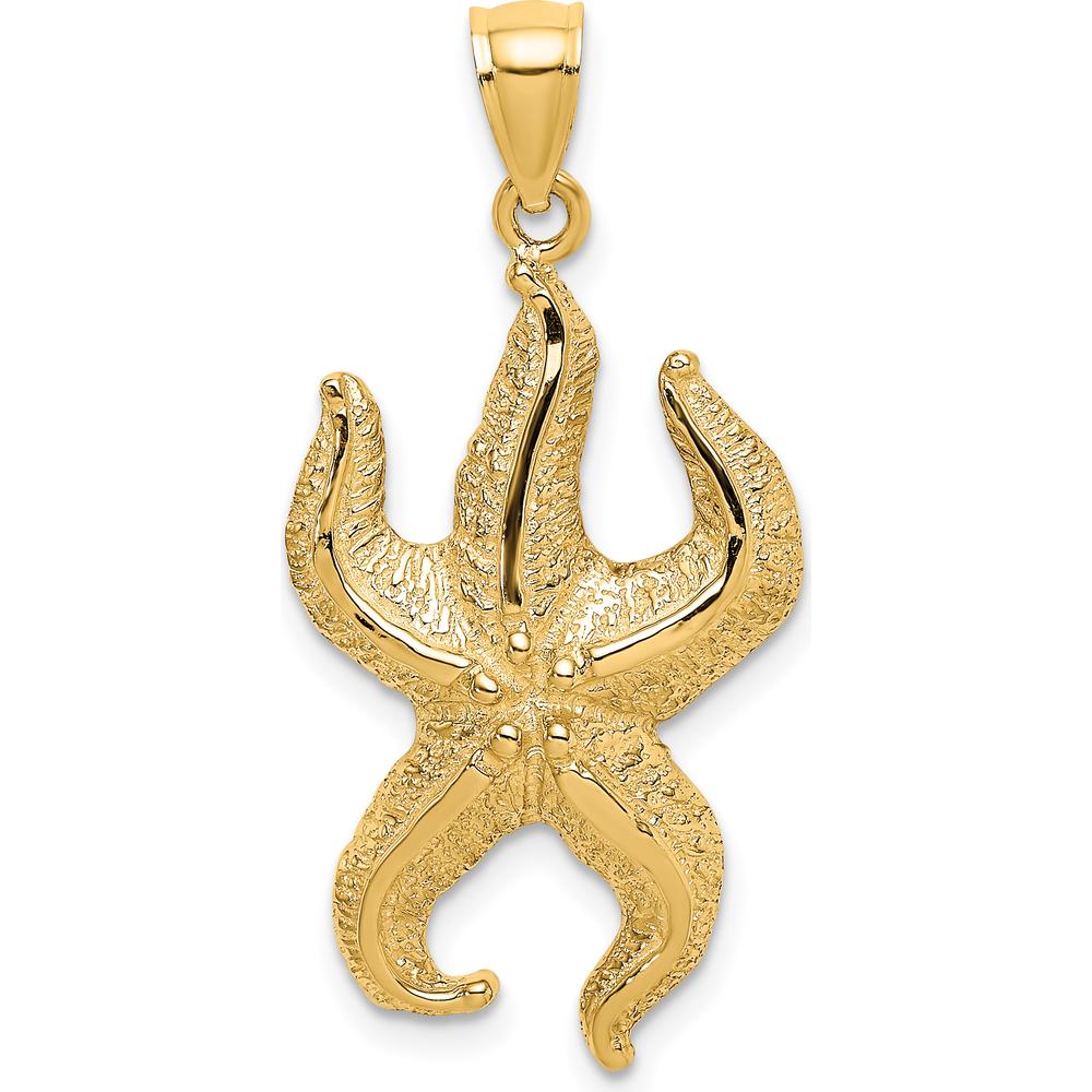 10K Yellow Gold Textured Starfish Pendant Charm - Ocean-Inspired Nautical Jewelry