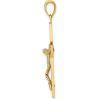 10K Yellow Gold Textured Swirl Design Crucifix Pendant Charm - Faith Inspired