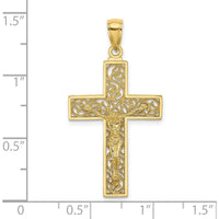 10K Yellow Gold Textured Swirl Design Crucifix Pendant Charm - Faith Inspired
