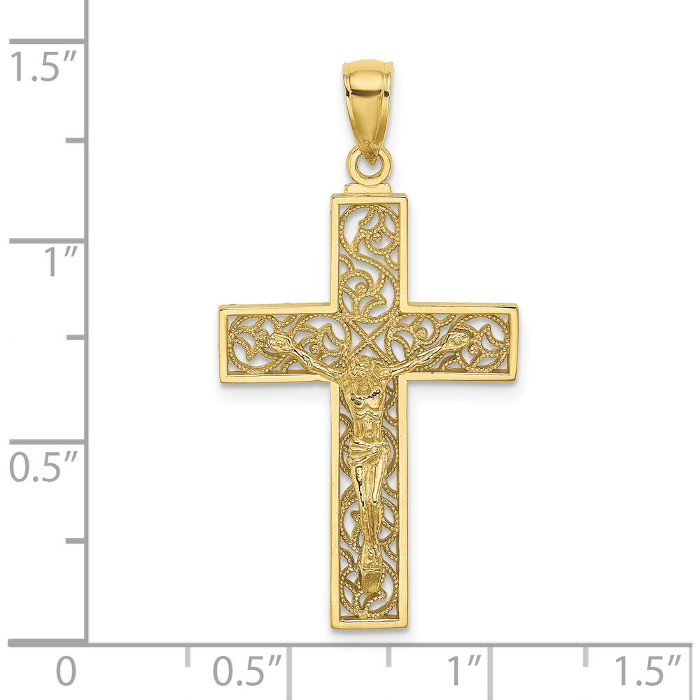 10K Yellow Gold Textured Swirl Design Crucifix Pendant Charm - Faith Inspired