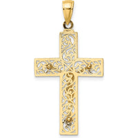 10K Yellow Gold Textured Swirl Design Crucifix Pendant Charm - Faith Inspired