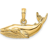 10K Yellow Gold Textured Whale Charm with Polished Finish - 12.25mm Length
