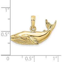 10K Yellow Gold Textured Whale Charm with Polished Finish - 12.25mm Length