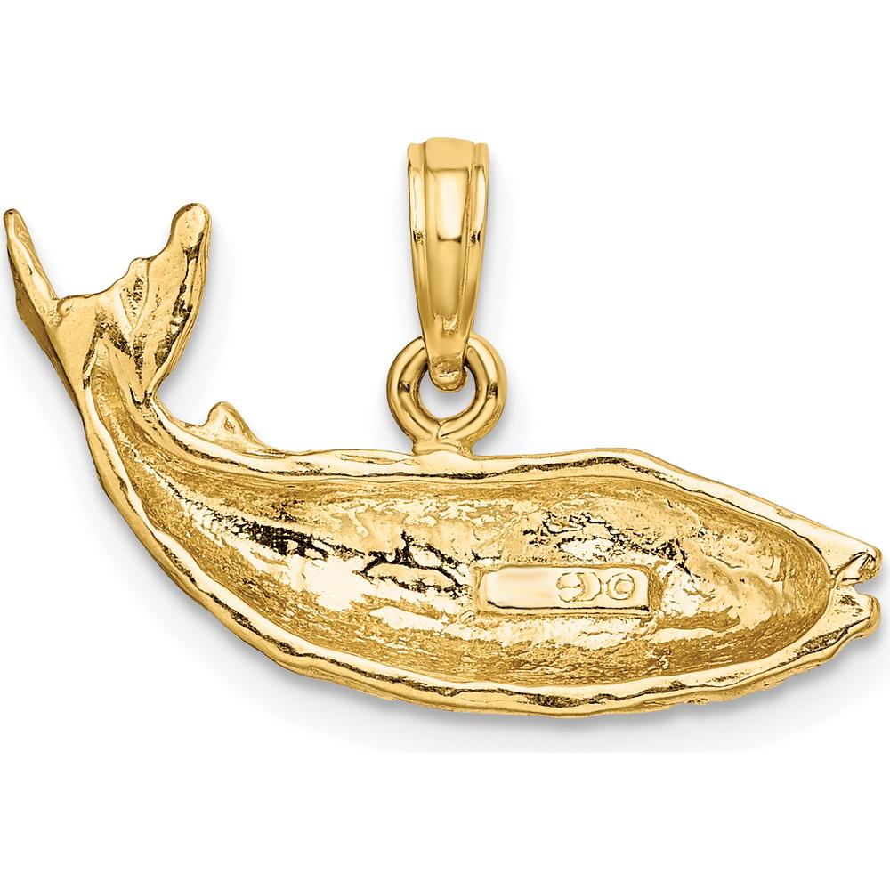 10K Yellow Gold Textured Whale Charm with Polished Finish - 12.25mm Length