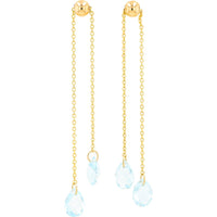 10K Yellow Gold Threader Drop Earrings with Pear-Cut Blue Topaz Gemstones