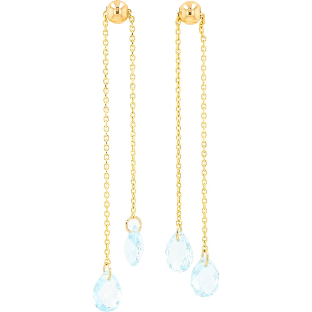 10K Yellow Gold Threader Drop Earrings with Pear-Cut Blue Topaz Gemstones