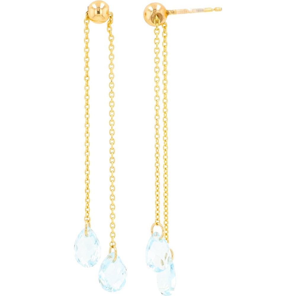 10K Yellow Gold Threader Drop Earrings with Pear-Cut Blue Topaz Gemstones