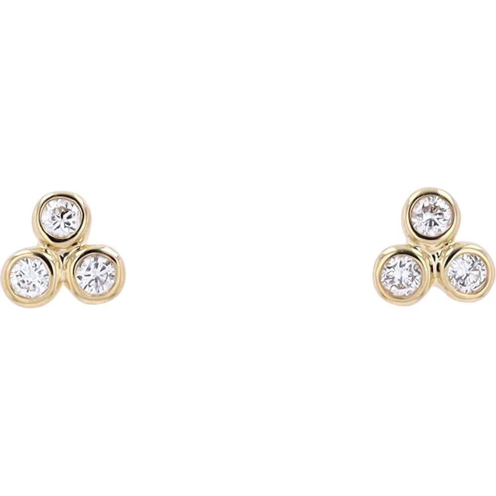 10K Yellow Gold Three-Stone Bezel Set Diamond Stud Earrings - 0.13 Carats Total Diamond Weight